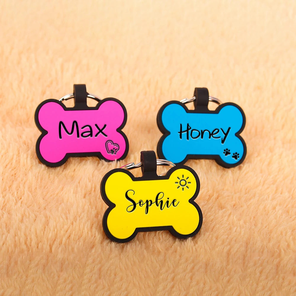 1Pc Personalized Pet Name Tags Soundless Custom Bone Silicone Free Engraving Dog Name Phone Address Pet Supplies