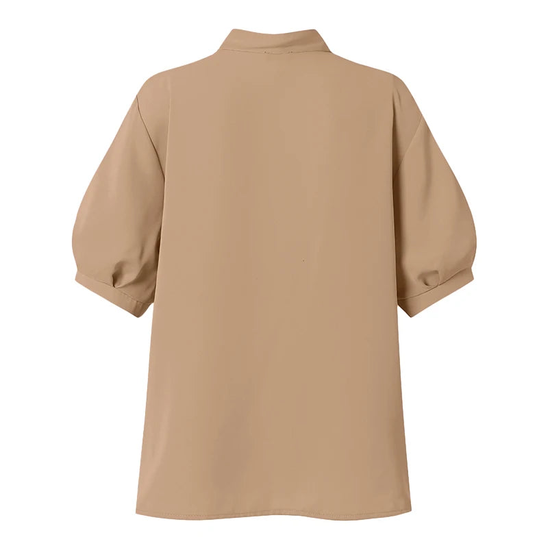 VONDA 2024 Summer Women Tops Fashion Casual Short Sleeve Chiffon Blouse Tie Shirts Loose Solid Color Tunic Blusas Femininas