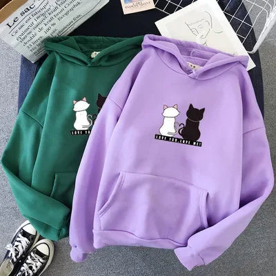 2022 Streetwear Hoodies Women Sweatshirt Autumn Spring Long Sleeve Harajuku Cute Cat Print Female Casual Pullover sudadera mujer
