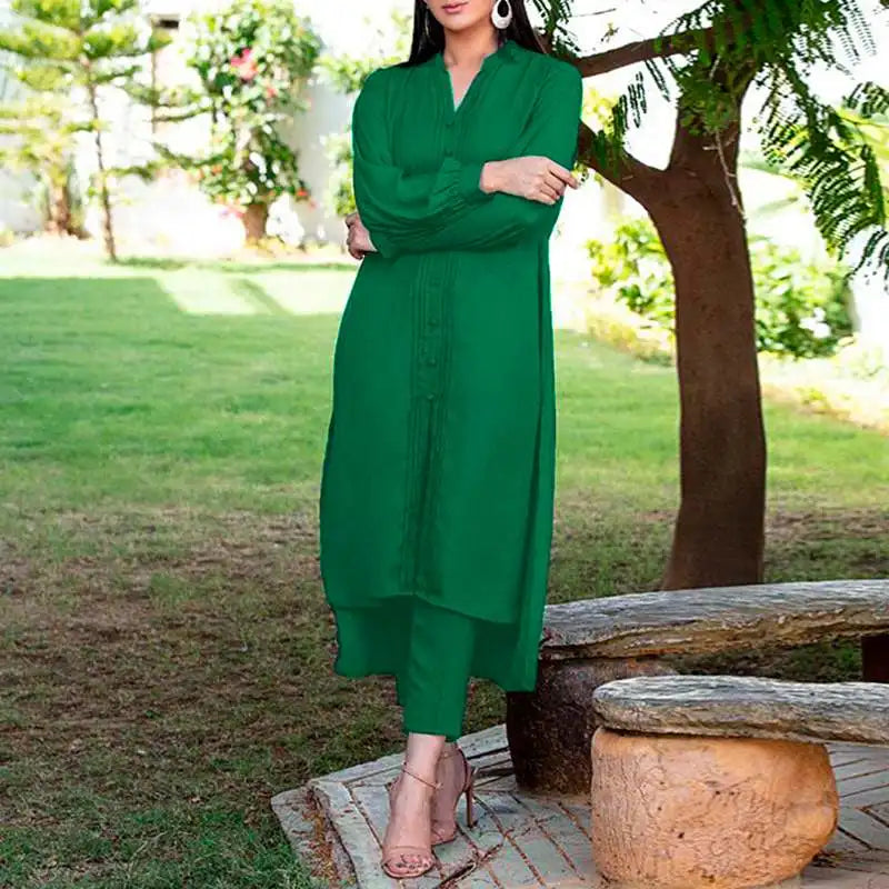ZANZEA Retro Long Straight Pant Suit Women Solid 2PCS Pant Sets Fashion Long Shirt Tracksuit Casual Buttons Autumn 2023 Outfits