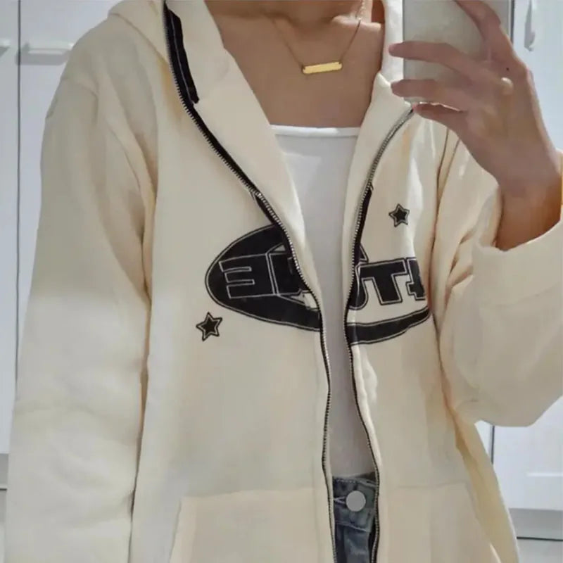 2023 Autumn and Winter Harajuku Hooded Coat Y2k Street Girl Boy Thicken Jacket Top Funny Star Pattern Pullover Hoodie