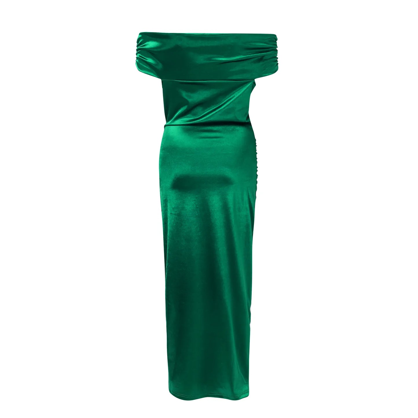 Elegant Party Dresses For Women Solid Color High Slit Off Shoulder Long Dresses Sexy Formal Satin Ruffle Maxi Prom Dress