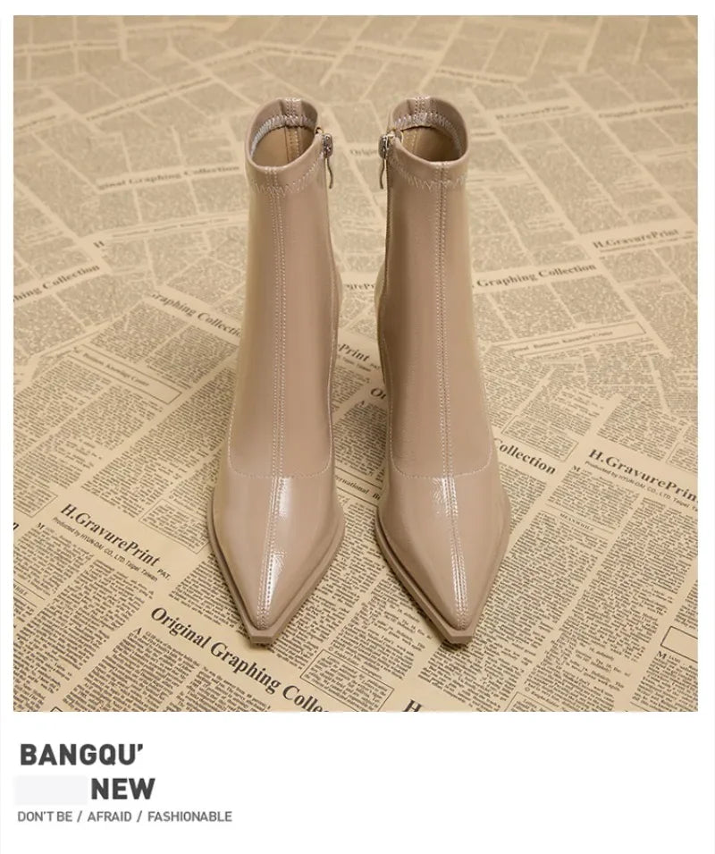 High Heels Ankle Women's Boots Pointed Toe Sexy Shoes for Women 2024 New Side Zip Classic Daily Boots Women Boots Botas
