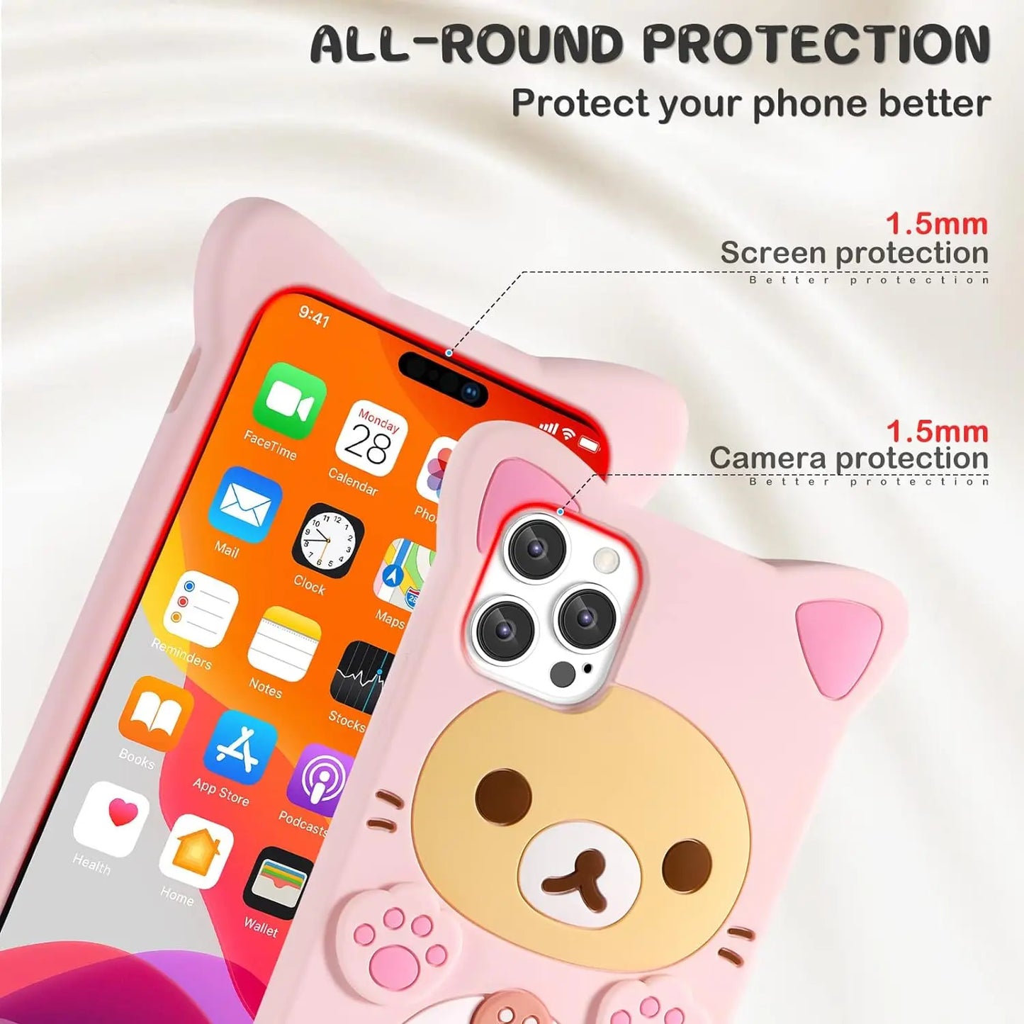 Rilakkuma Cat Bear For iPhone 16 15 14 13 12 11 Pro Max Xs XR 6 7 8 Silicone Soft Cover Case