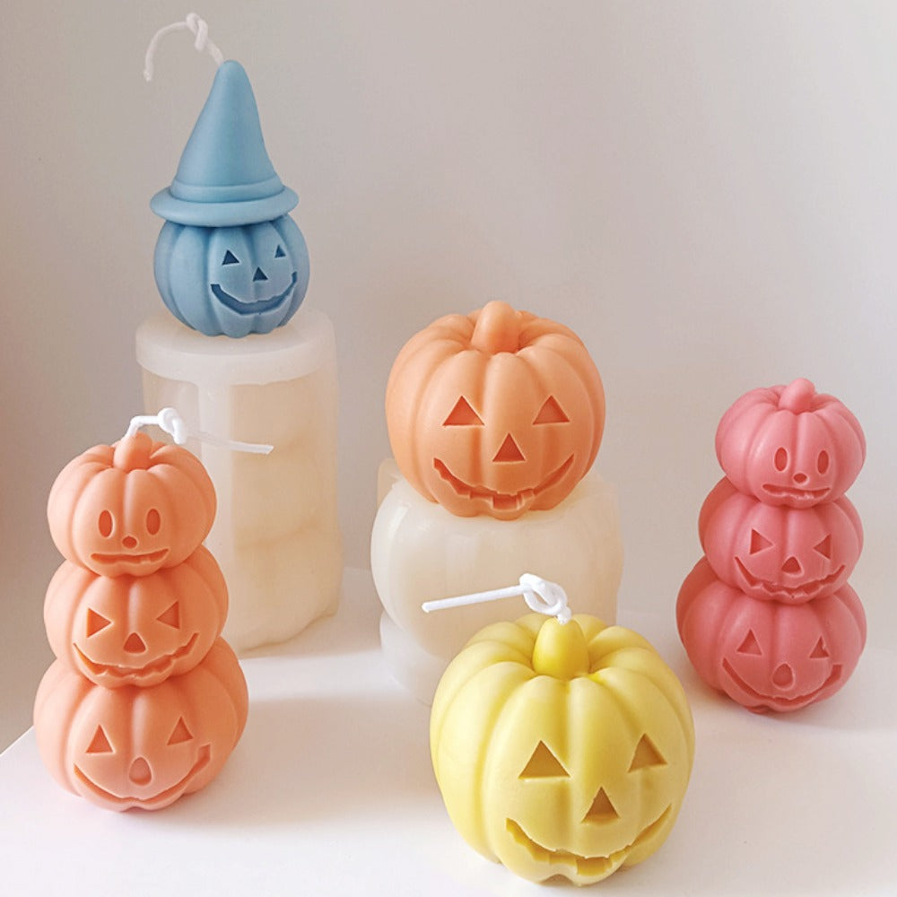 3 Layer Expression Pumpkin Candle Making Set Halloween Witch Hat Cushaw Resin Silicone Mold Squash Party Chocolate Plaster Decor