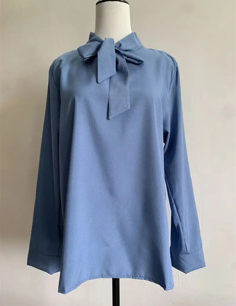 Pullover Blouse Summer Shirts for Women Korean Fashion Office Blouses blusas Autumn Long Sleeve Tie Bow Chiffon Formal Shirts