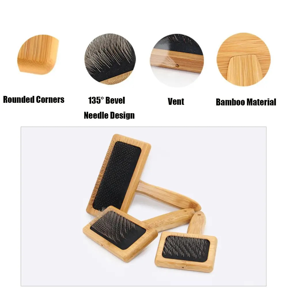 Natural Bamboo Handle Comb and Stainless Steel Hair Brush Dogs Cats Pets Accessories Tools Open Knot Pet Combs Durable Dense