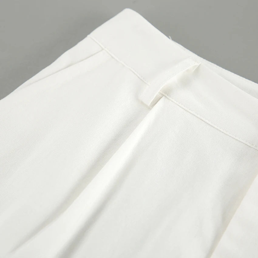 Mnealways18 White Cotton Pants Women's 2-Piece Set Clothing Linen Blazers Tops And Wide Leg Pants Elegant Women's Ensembles 2024