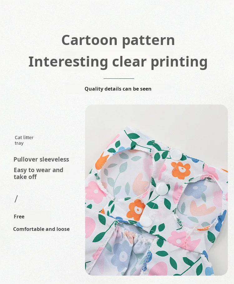 Dog Princess Dress Print Summer with Bowknot Button Sweet Cute Puppy Cat Skirt Thin Pets Wedding Party Chihuahua Clothes
