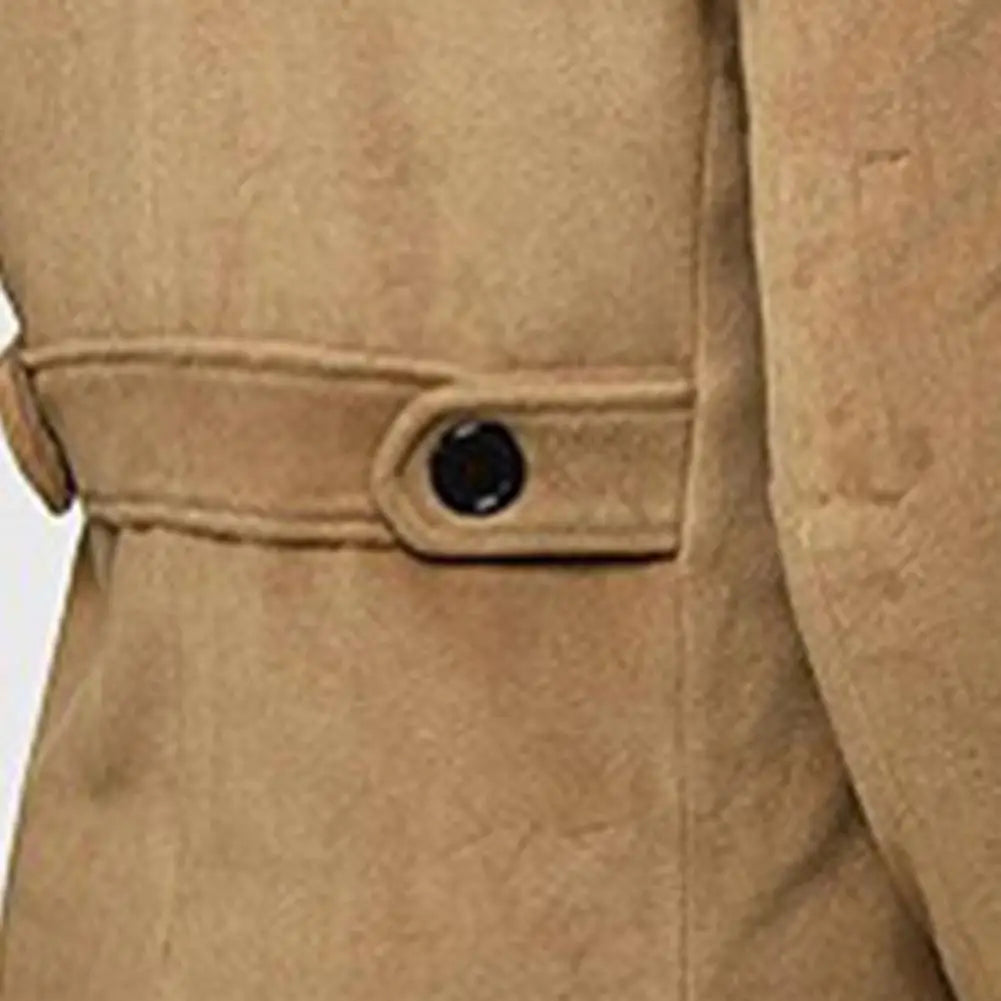Simple Trench Coat Double-breasted Male Men Coat Coldproof Pure Color Jacket