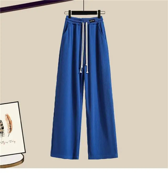 2023 Summer New Wide Free Casual Wide Leg Trousers White Shirt Wave Bra Vest Three Piece Elegant Women's Pants Set Tracksuit