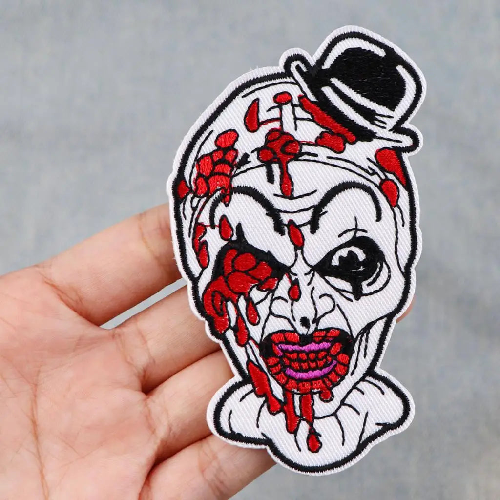 Horror Killer Clown Embroidered Patches for Clothing Halloween Patches on Clothes Stickers Iron on Patches Stripes Diy Appliques