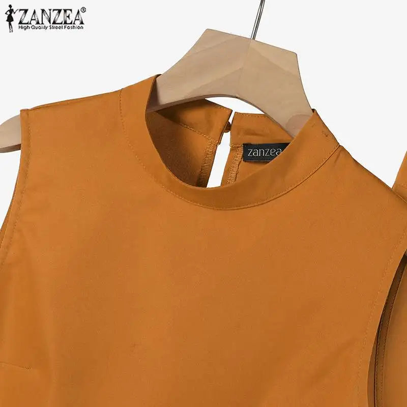 ZANZEA Elegant Women Matching Sets Summer Tracksuits Causal Pant Sets Sleeveless Blouse & Trousers Suit Fashion Outfits Oversize