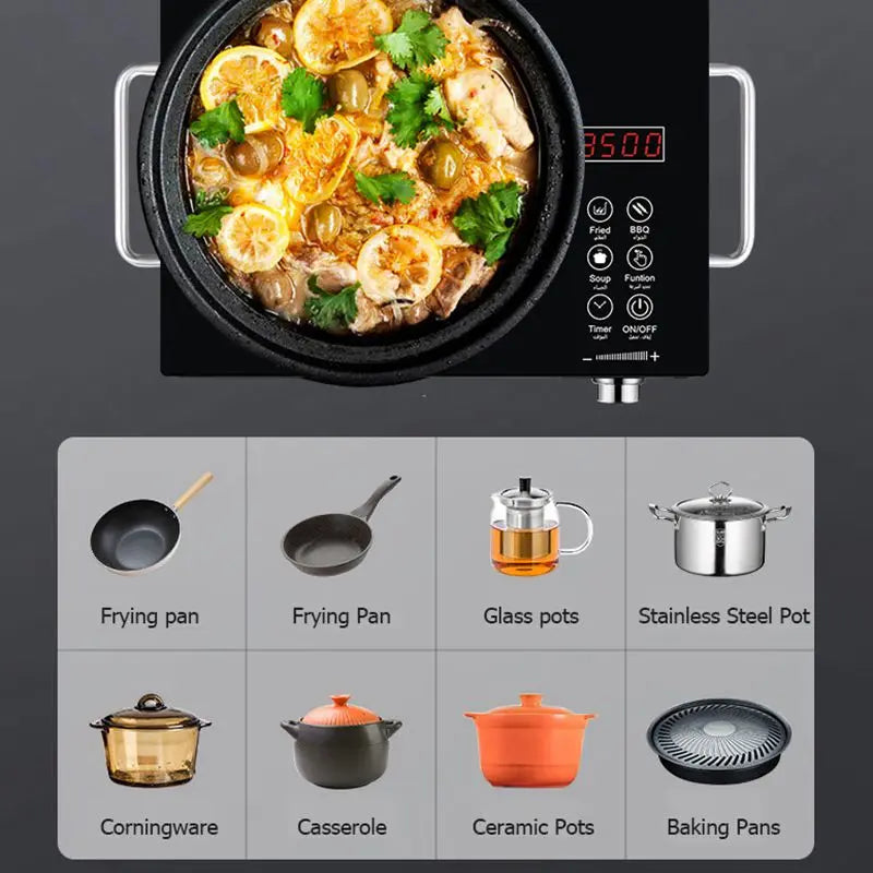 DMWD 110/220V 3500W Household Induction Cooker Electromagnetic Oven Waterproof Electric Stove Smart Touch Control Heating Plate