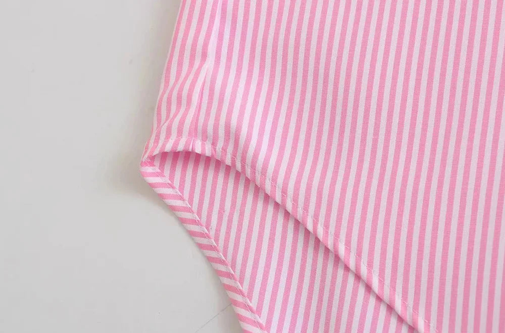 TRAF-Striped Loose Shirts With Pocket for Women, Long Sleeve, Button-up Blouses, Chic Tops, Female Fashion