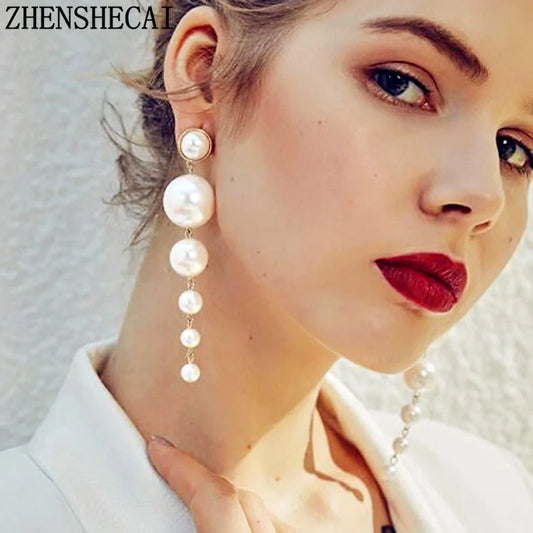 Multiple Imitation Pearls Long Earrings