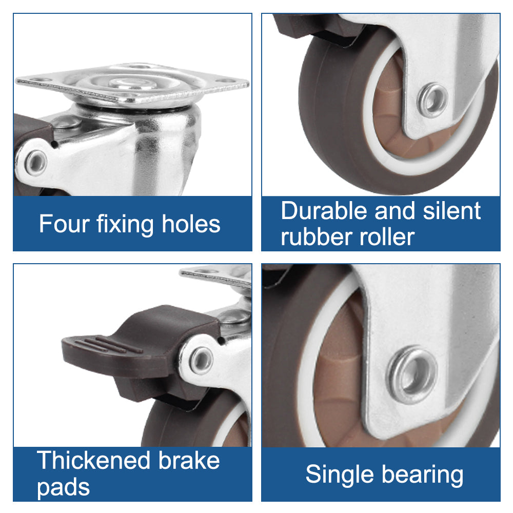 4Pcs Furniture Caster For Platform Trolley Chair Accessory Swivel Caster Universal 1/2 inches Soft Rubber Wheel 360°