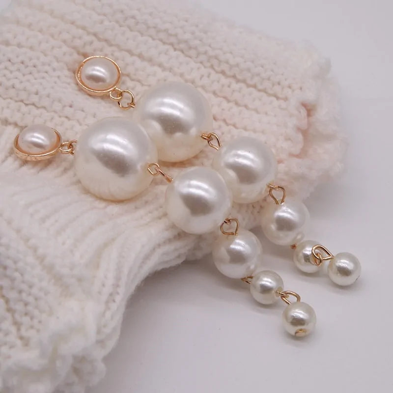 Multiple Imitation Pearls Long Earrings