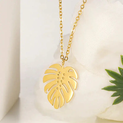 Hawaii Style Summer Collar Stainless Steel Palm Leaf Necklaces