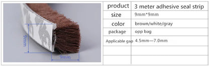 3Meters/5Meters Brush Strip Self Adhesive Door Window Sealing Strip Home Door Window Sound Insulation Wind-proof Strip Gasket