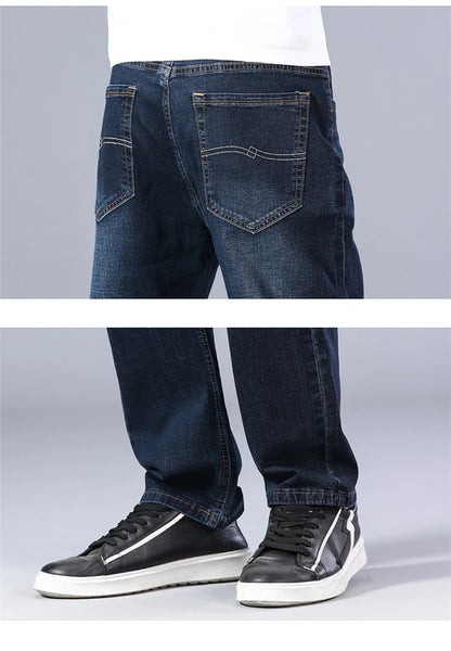2023 New Classic Men's Thin Blue Jeans Advanced Stretch Loose Straight Denim Trousers Male Brand Pants Plus Size 40 42 44