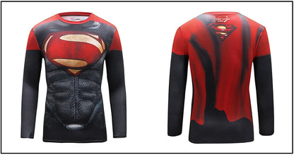 Superhero Punisher Long Sleeve Sport T Shirt Workout 3D Compression Quick Dry Training Men's Running Gym Fitness Top Rashgard