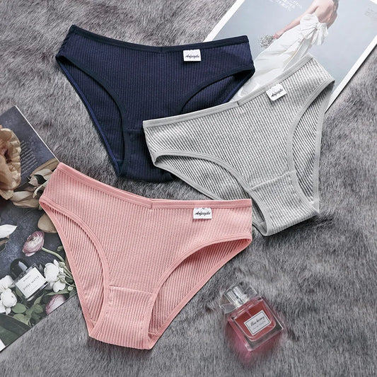Striped Women's Panties Soild Women's Underwear Ladies Underpants Sexy V Panty Cotton Lingerie Female Soft Underpants S-XXL 1PCS