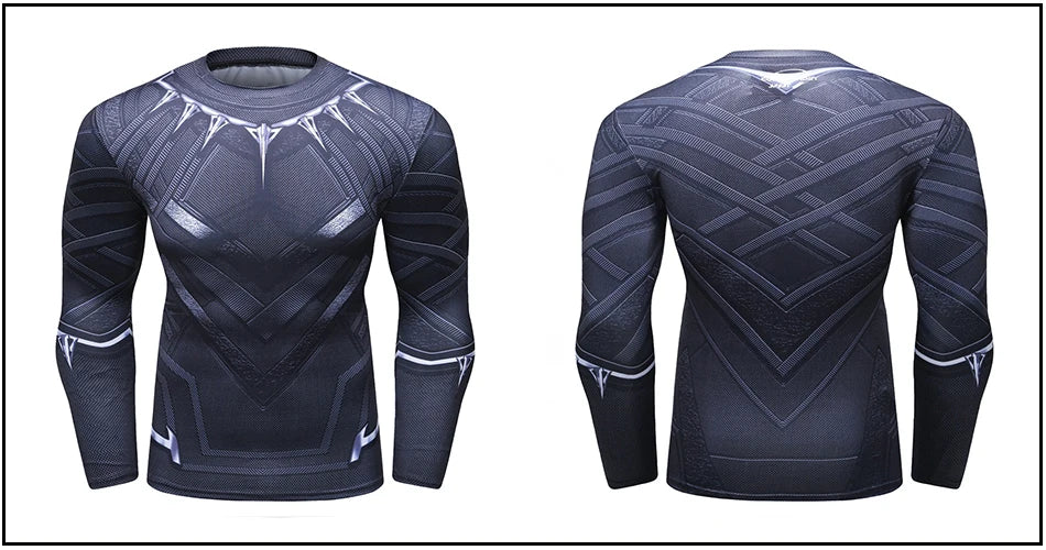 Superhero Punisher Long Sleeve Sport T Shirt Workout 3D Compression Quick Dry Training Men's Running Gym Fitness Top Rashgard
