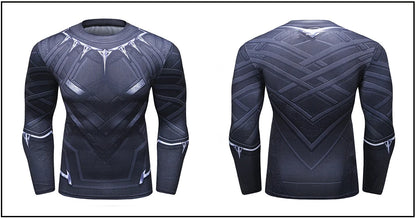 Superhero Punisher Long Sleeve Sport T Shirt Workout 3D Compression Quick Dry Training Men's Running Gym Fitness Top Rashgard
