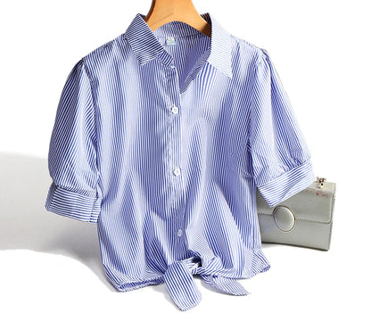 AOSSVIAO Casual Women Shirts 2024 Summer New Fashion Collar Blouse Stripe Buttons White Shirt Women Tops Streetwear