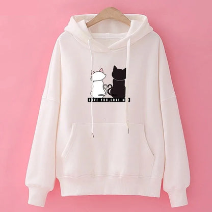 2022 Streetwear Hoodies Women Sweatshirt Autumn Spring Long Sleeve Harajuku Cute Cat Print Female Casual Pullover sudadera mujer