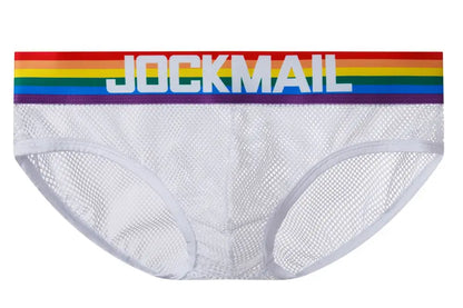 Jockmail Sexy Men's Underwear Briefs Cotton Low Rise Underpant Net yarn Lace , Breathable Summer Shorts calzoncillos hombre slip