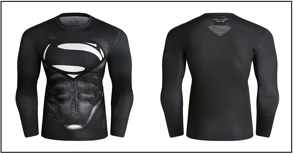 Superhero Punisher Long Sleeve Sport T Shirt Workout 3D Compression Quick Dry Training Men's Running Gym Fitness Top Rashgard