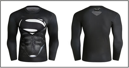 Superhero Punisher Long Sleeve Sport T Shirt Workout 3D Compression Quick Dry Training Men's Running Gym Fitness Top Rashgard
