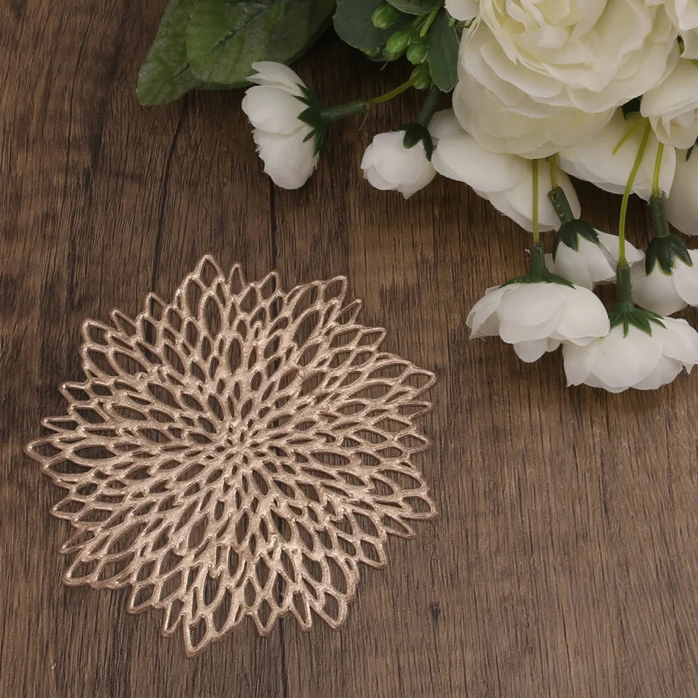 10CM/38CM Vinyl Hollow Out Cup Coaster PVC Flower Round Irregular Placemat Pads for Kitchen Christmas Wedding Party Home Decor