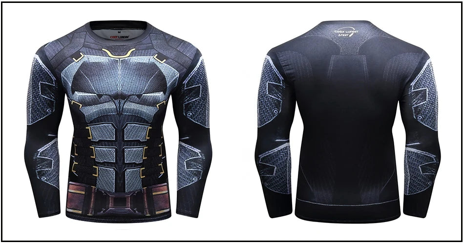 Superhero Punisher Long Sleeve Sport T Shirt Workout 3D Compression Quick Dry Training Men's Running Gym Fitness Top Rashgard