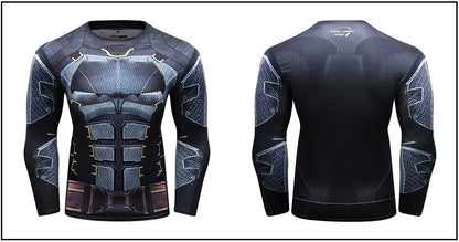 Superhero Punisher Long Sleeve Sport T Shirt Workout 3D Compression Quick Dry Training Men's Running Gym Fitness Top Rashgard