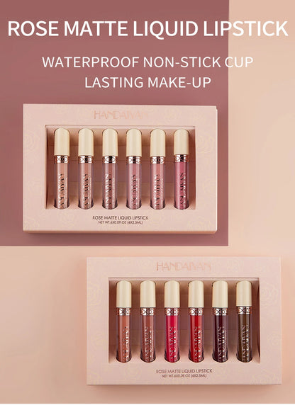 HANDAIYAN Gift 6PC/Set Matte Velvet Lip Gloss Waterproof Long-lasting Liquid Lipstick Cosmetic Beauty Keep 24 Hours Makeup