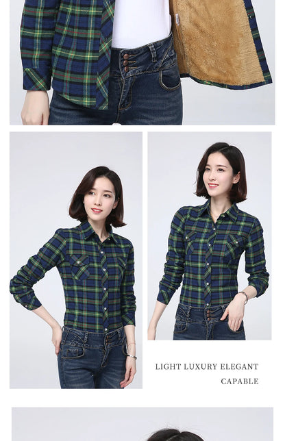New Plus Thick Women's Plaid Shirt