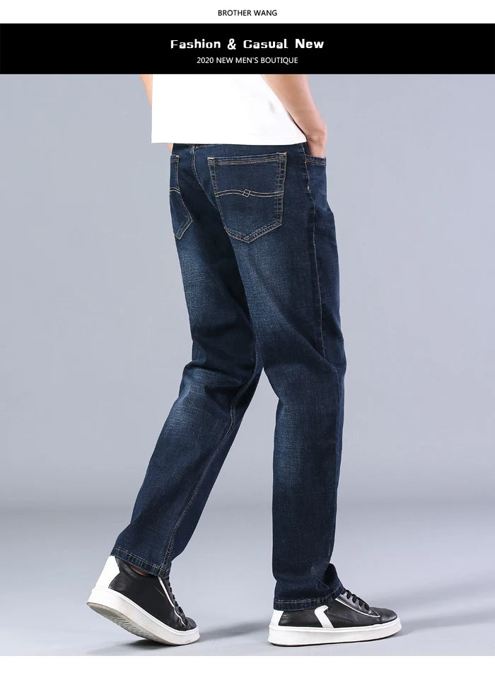 2023 New Classic Men's Thin Blue Jeans Advanced Stretch Loose Straight Denim Trousers Male Brand Pants Plus Size 40 42 44