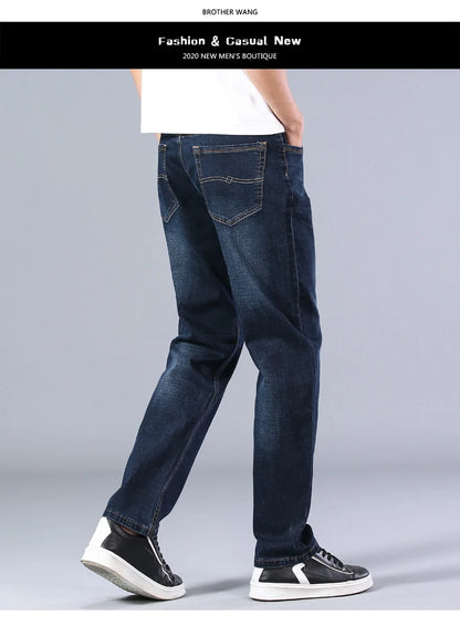 2023 New Classic Men's Thin Blue Jeans Advanced Stretch Loose Straight Denim Trousers Male Brand Pants Plus Size 40 42 44