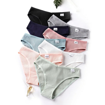 Striped Women's Panties Soild Women's Underwear Ladies Underpants Sexy V Panty Cotton Lingerie Female Soft Underpants S-XXL 1PCS