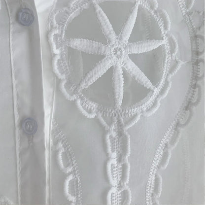 Spring Long Sleeve White Blouse Women Autumn Sexy Hollow Floral Embroidery Shirt Tops Vintage Loose Casual Blouses Blusas 13369