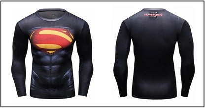 Superhero Punisher Long Sleeve Sport T Shirt Workout 3D Compression Quick Dry Training Men's Running Gym Fitness Top Rashgard