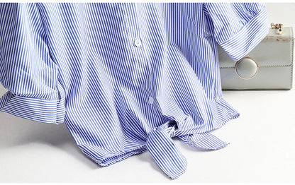 AOSSVIAO Casual Women Shirts 2024 Summer New Fashion Collar Blouse Stripe Buttons White Shirt Women Tops Streetwear