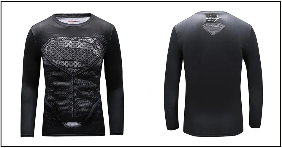 Superhero Punisher Long Sleeve Sport T Shirt Workout 3D Compression Quick Dry Training Men's Running Gym Fitness Top Rashgard