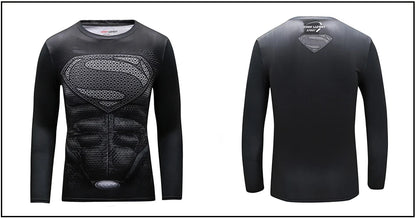 Superhero Punisher Long Sleeve Sport T Shirt Workout 3D Compression Quick Dry Training Men's Running Gym Fitness Top Rashgard
