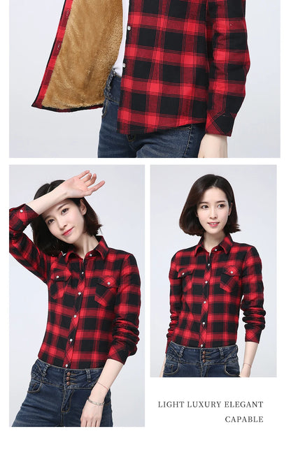 New Plus Thick Women's Plaid Shirt