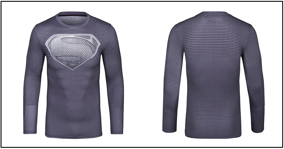 Superhero Punisher Long Sleeve Sport T Shirt Workout 3D Compression Quick Dry Training Men's Running Gym Fitness Top Rashgard