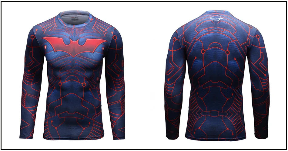 Superhero Punisher Long Sleeve Sport T Shirt Workout 3D Compression Quick Dry Training Men's Running Gym Fitness Top Rashgard